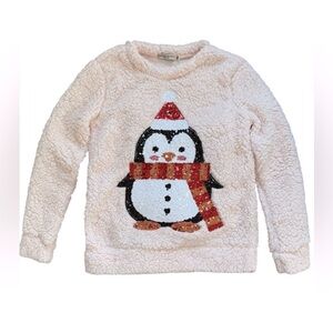 Chance or Fate Light Pink Cozy Sherpa Penquin 🐧 sequins Holiday Sweater- SZ:XS